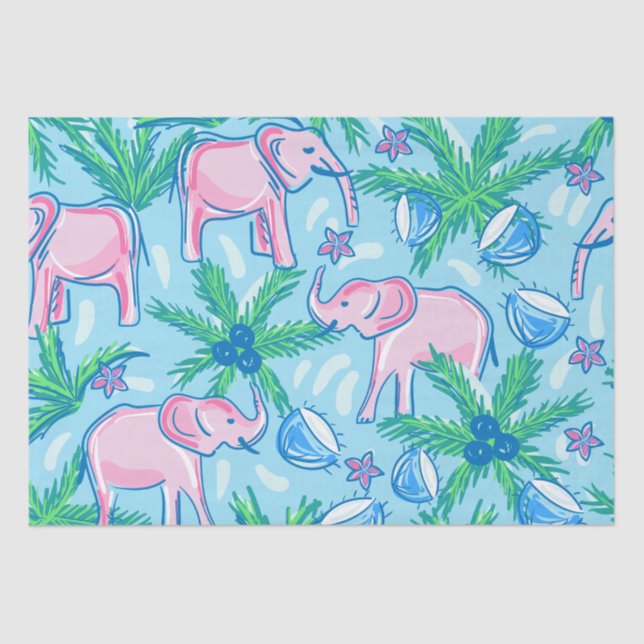 Blue Pink Green Preppy Elephant Tissue Paper (Front)