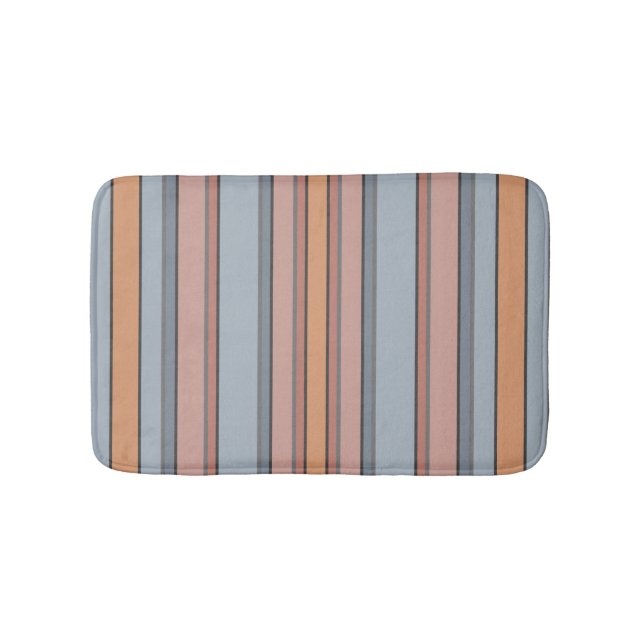 Blue Pink Grey Colour Block Vertical Stripes  Bath Mat (Front)