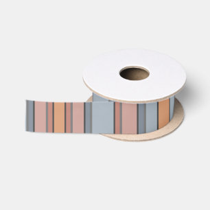 Blue Pink Grey Colour Block Vertical Stripes  Satin Ribbon