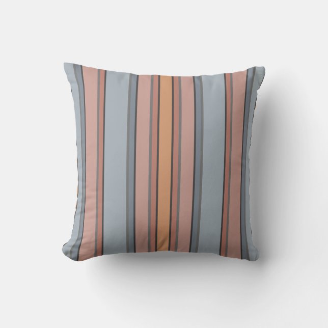 Blue Pink Grey Colour Block Vertical Stripes  Throw Pillow (Front)