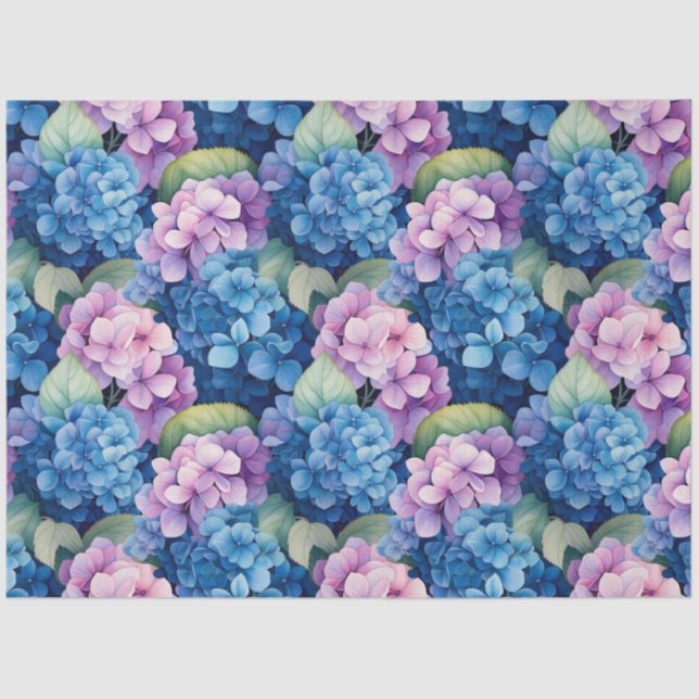 Blue Pink Hydrangeas Decoupage  Tissue Paper (Front)