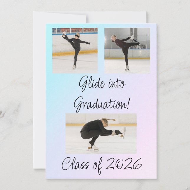 Blue & Pink Ice Skating Glide to Graduation Party Invitation (Front)