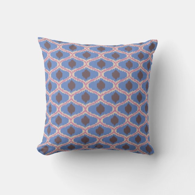 Blue Pink Ikat Geometric Throw Pillow (Front)