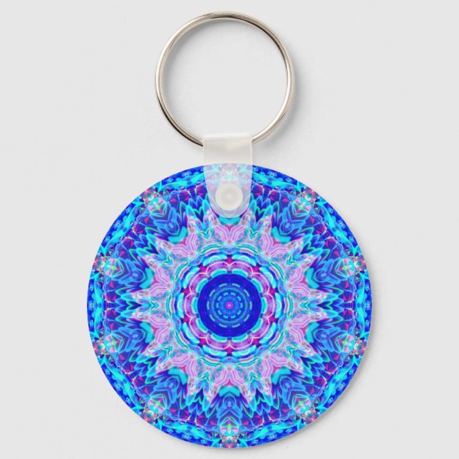 Blue Pink Kaleidoscope Keychain (Front)