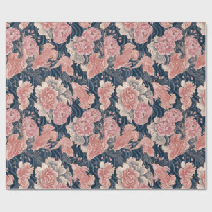 Blue Pink Koi Chinoiserie Floral Pattern Wrapping Paper