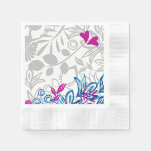 Blue, Pink, Light Grey Floral Paper Napkins
