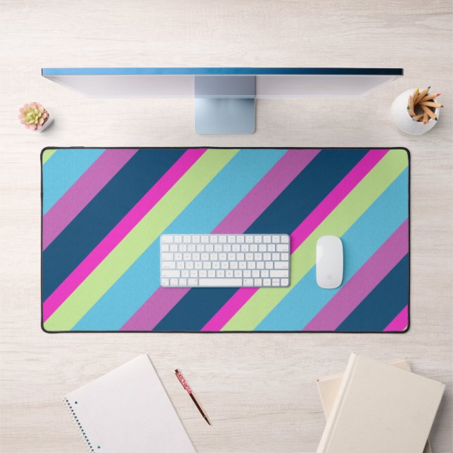 Blue pink lime Colourful retro geometric lines  Desk Mat (Office 1)