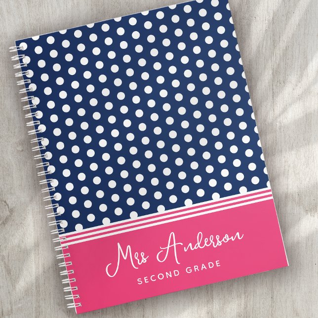 Blue Pink Monogram Polka Dot Spotty Notebook (Creator Uploaded)