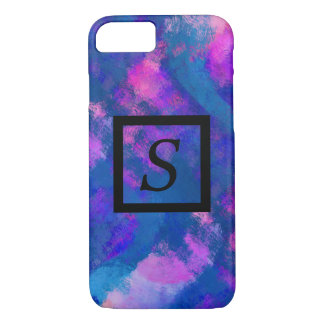 Blue pink motif with black monogram Case-Mate iPhone case