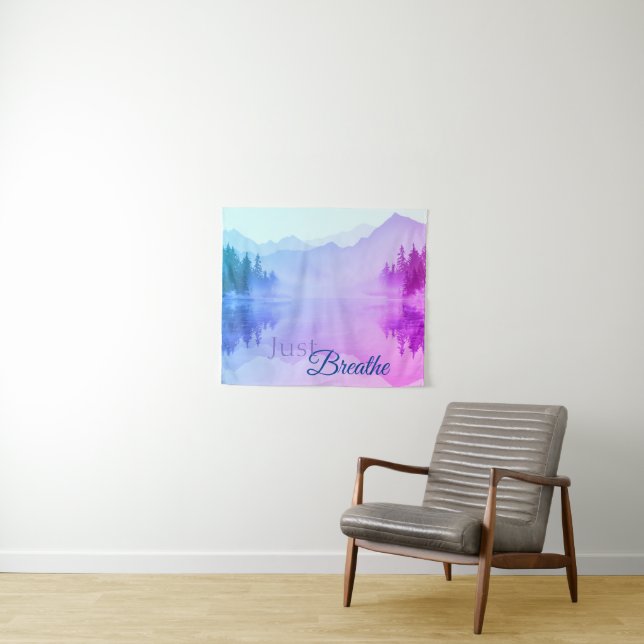 Blue Pink Mountains Forest Landscape Just Breathe  Tapestry (In Situ (Horizontal))