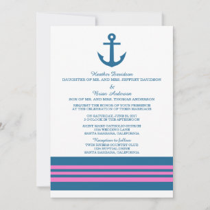 Blue Pink Nautical Anchor Wedding Invite