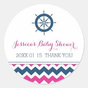 Blue Pink Nautical Baby Shower Favour Stickers