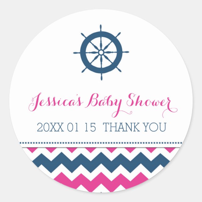 Blue Pink Nautical Baby Shower Favour Stickers (Front)