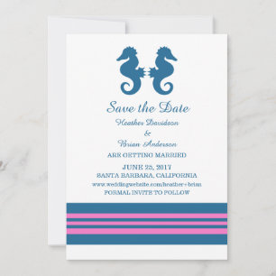 Blue Pink Nautical Seahorse Save the Date Invite