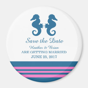 Blue Pink Nautical Seahorse Save the Date Magnet
