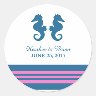 Blue Pink Nautical Seahorse Wedding Stickers