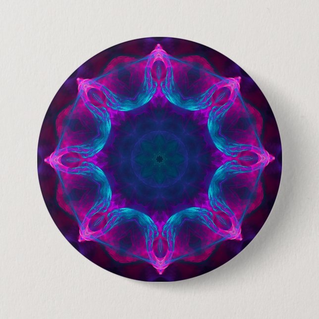 Blue & Pink Neon Dark Kaleidoscope Gradient 3 Inch Round Button (Front)