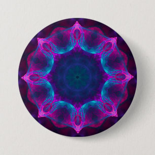 Blue & Pink Neon Dark Kaleidoscope Gradient 3 Inch Round Button
