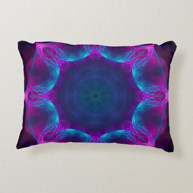 Blue & Pink Neon Dark Kaleidoscope Gradient Accent Pillow (Back)