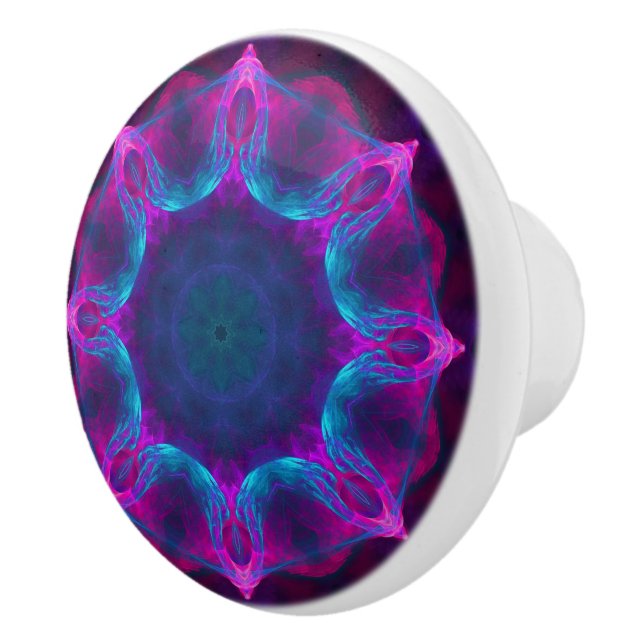 Blue & Pink Neon Dark Kaleidoscope Gradient Ceramic Knob (Right)