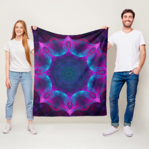 Blue & Pink Neon Dark Kaleidoscope Gradient Fleece Blanket
