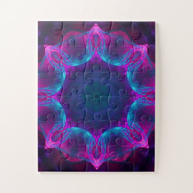 Blue & Pink Neon Dark Kaleidoscope Gradient Jigsaw Puzzle (Vertical)
