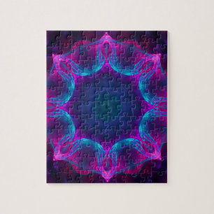 Blue & Pink Neon Dark Kaleidoscope Gradient Jigsaw Puzzle