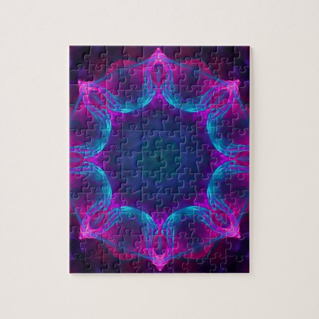 Blue & Pink Neon Dark Kaleidoscope Gradient Jigsaw Puzzle (Vertical)