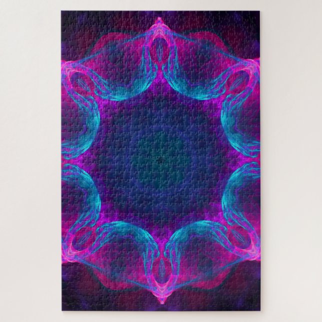 Blue & Pink Neon Dark Kaleidoscope Gradient Jigsaw Puzzle (Vertical)
