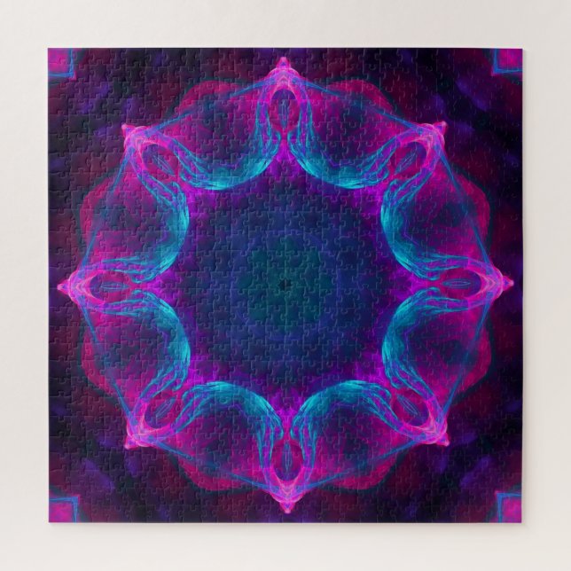 Blue & Pink Neon Dark Kaleidoscope Gradient Jigsaw Puzzle (Vertical)
