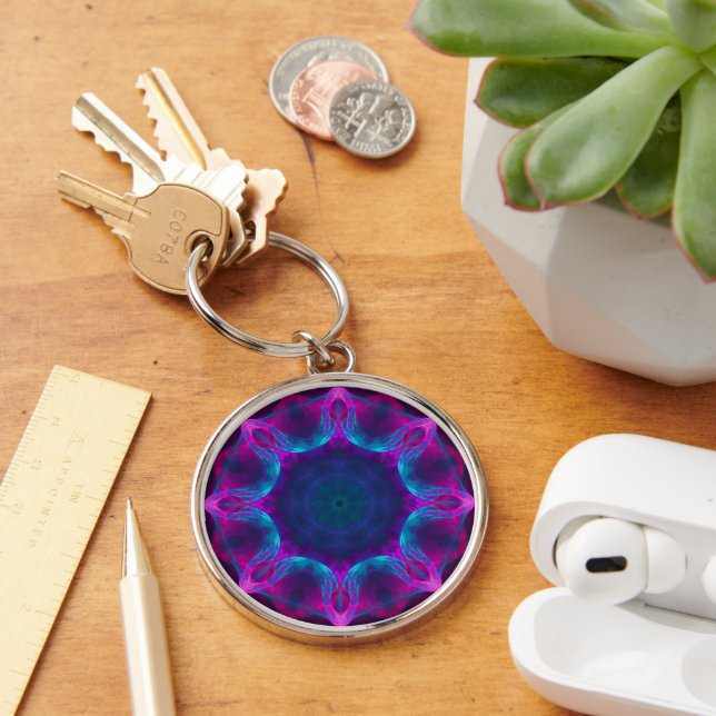 Blue & Pink Neon Dark Kaleidoscope Gradient Keychain (Desk)