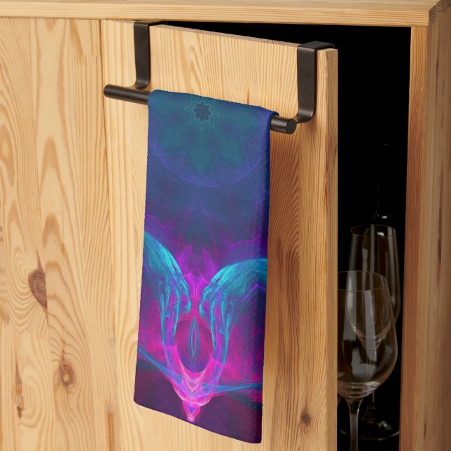 Blue & Pink Neon Dark Kaleidoscope Gradient Kitchen Towel (Thirds Fold)