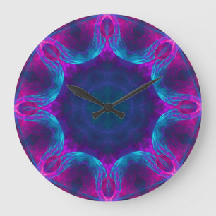 Blue & Pink Neon Dark Kaleidoscope Gradient Large Clock