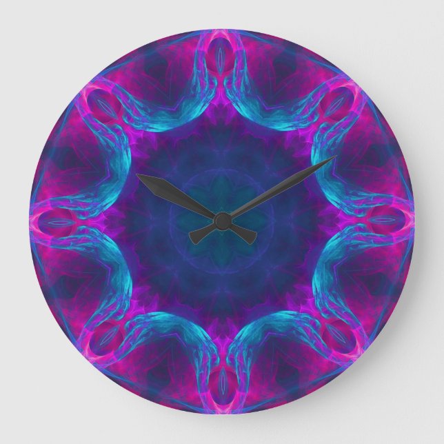 Blue & Pink Neon Dark Kaleidoscope Gradient Large Clock (Front)