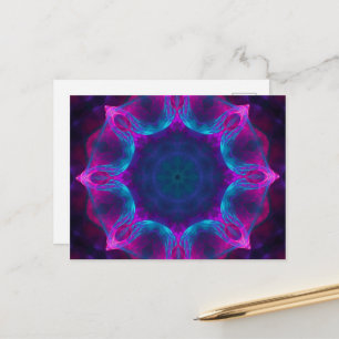 Blue & Pink Neon Dark Kaleidoscope Gradient Postcard