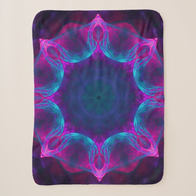 Blue & Pink Neon Dark Kaleidoscope Gradient Sherpa Blanket (Front)