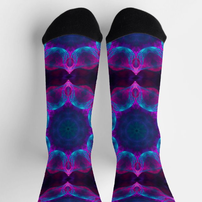 Blue & Pink Neon Dark Kaleidoscope Gradient Socks (Top)