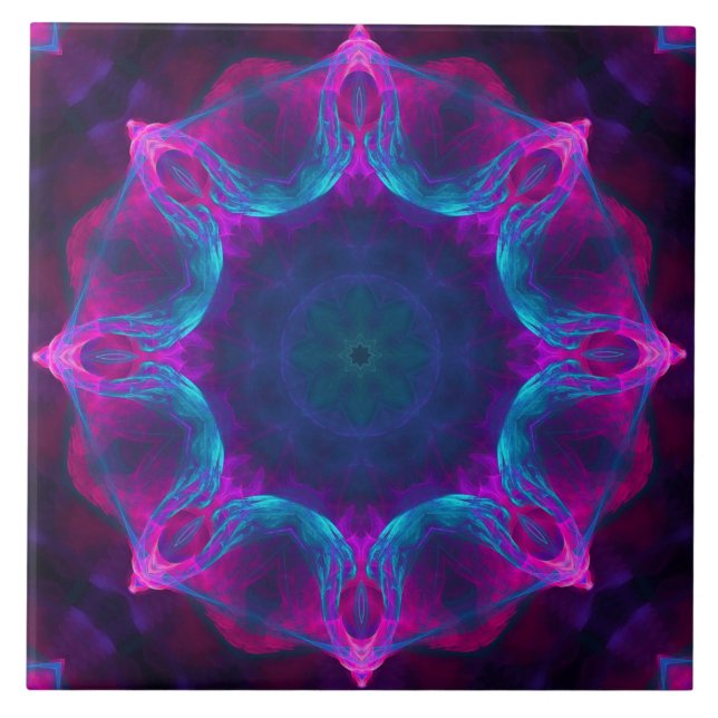 Blue & Pink Neon Dark Kaleidoscope Gradient Tile (Front)
