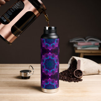Blue & Pink Neon Dark Kaleidoscope Gradient Water Bottle
