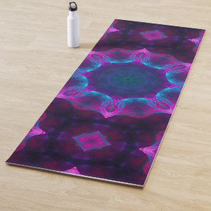 Blue & Pink Neon Dark Kaleidoscope Gradient Yoga Mat