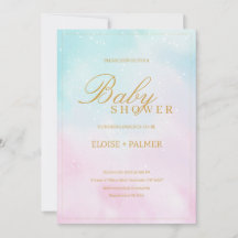 Blue Pink Ombre Gender Neutral Reveal Baby Shower