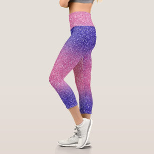 Blue-Pink Ombre Glitters Capri Leggings