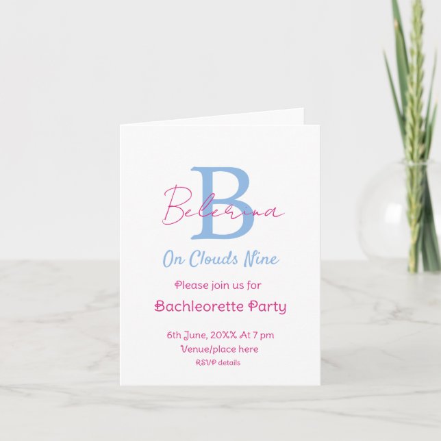 blue pink on clouds nine monogram bachelorette par invitation (Front)