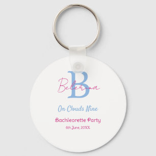 blue pink on clouds nine monogram bachelorette par keychain