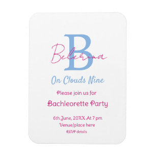 blue pink on clouds nine monogram bachelorette par magnet