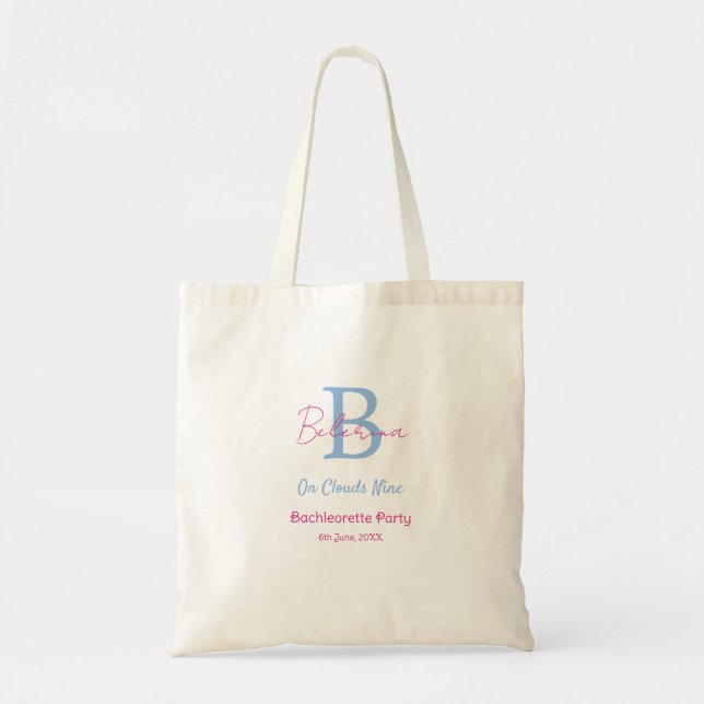 blue pink on clouds nine monogram bachelorette par tote bag (Front)