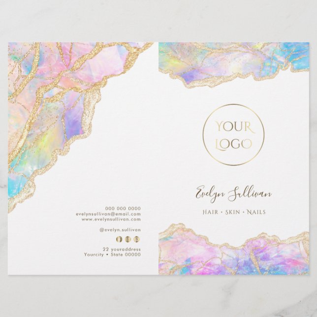 Blue pink opal service menu brochure (Front)