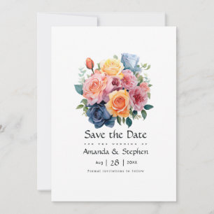 Blue, Pink, Orange, and Green Floral Wedding Save The Date