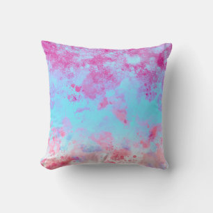 Blue Pink Paint Splash Pastel Abstract Throw Pillow