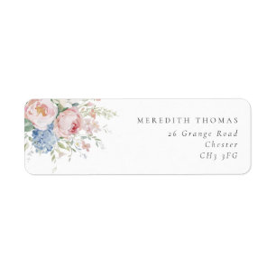 Blue & Pink Pastel Floral Wedding Return Address